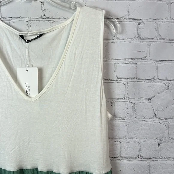 BloomChic Green & Ivory Colorblock Tiered Dress Size 10 - Picture 3 of 5